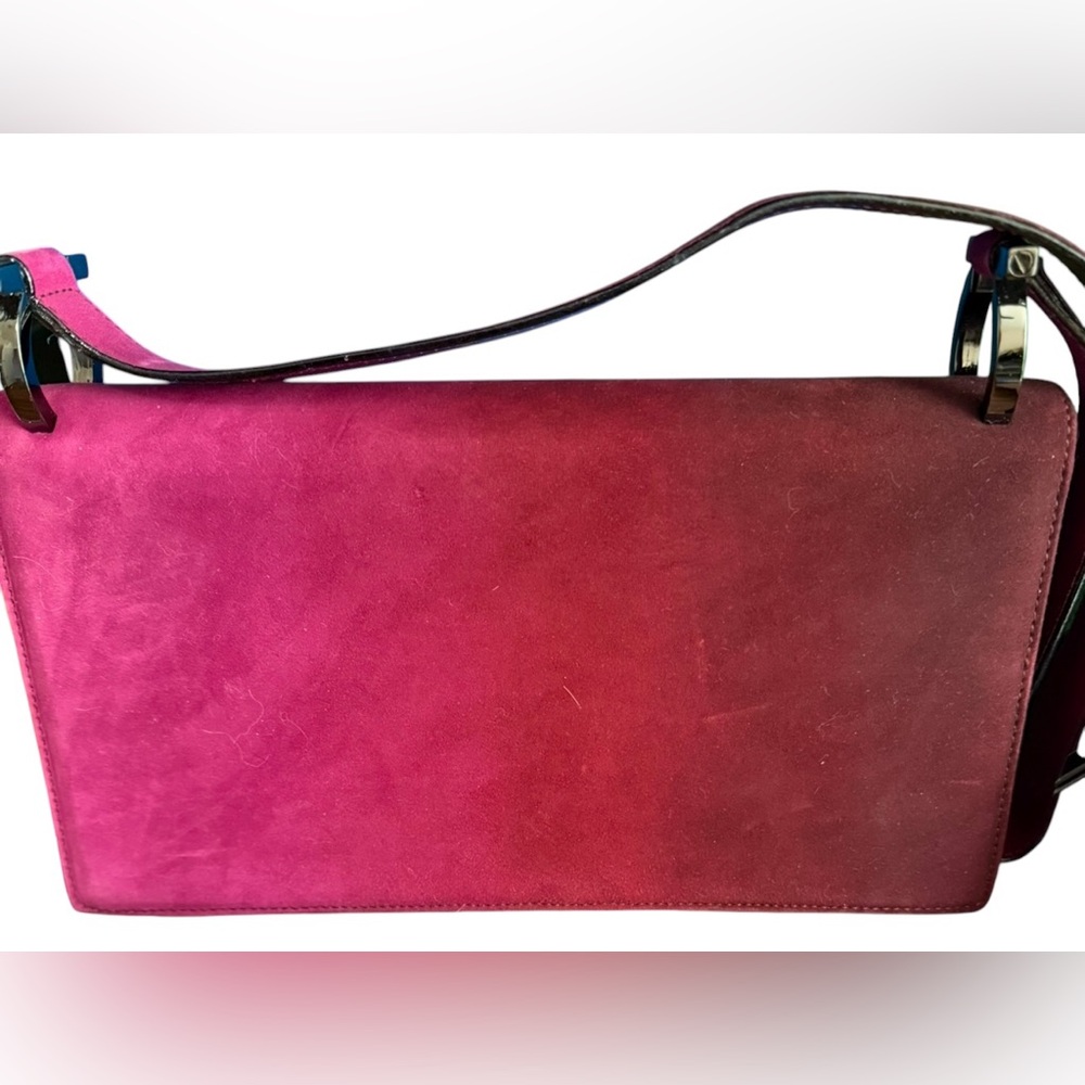 Salvatore Ferragamo Shoulder Bag Gradient Bordeaux Suede Authentic USED